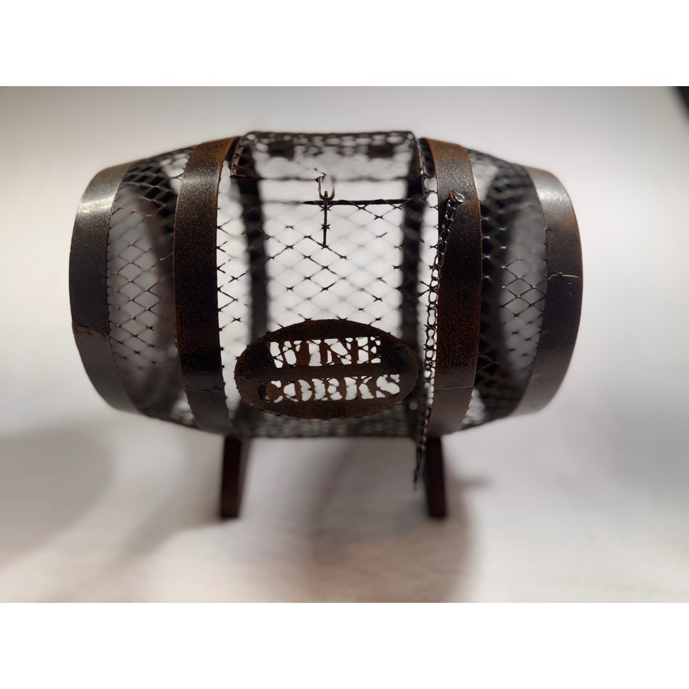 Maruvine Rustic Metal Wine Cork Holder Barrel Shape Bronze Finish Decor